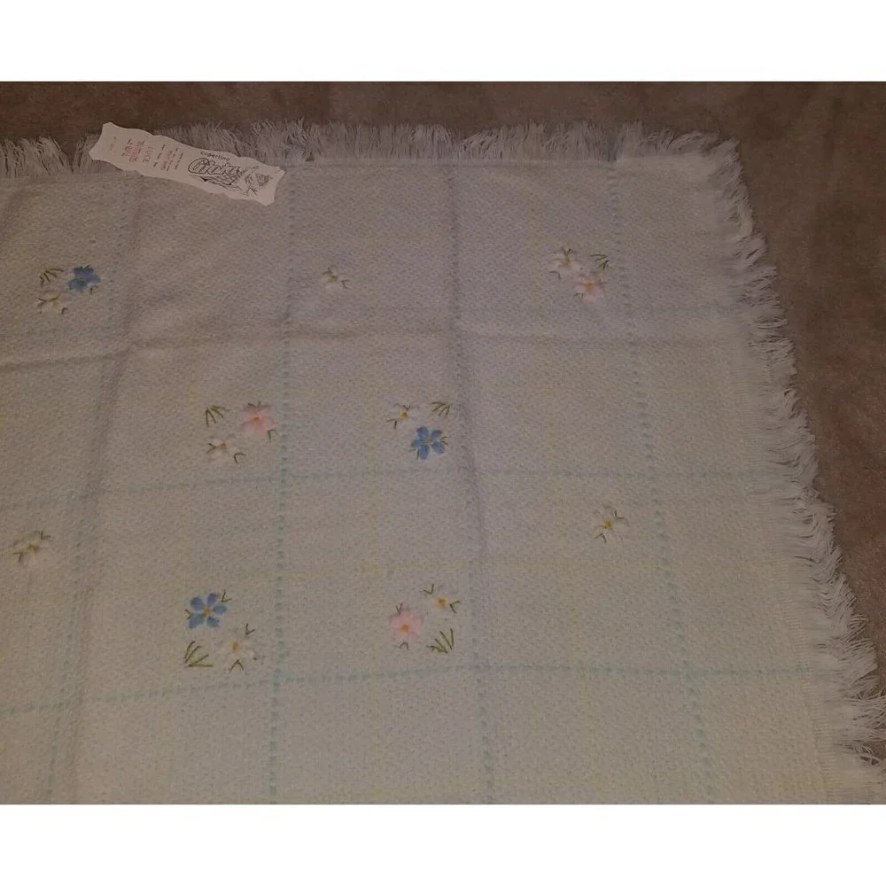 VTG NWT Knit Flowers Baby Blanket 100% Acrylic Copertina Italy Lipman's NOS Flaw